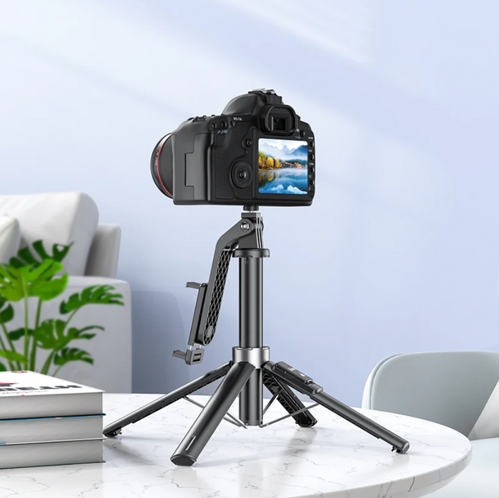 Techplus Hoco Premium 2-in-1 selfie stick with 1.37m quadpod, adjustable extendable design, and smartphone holder.