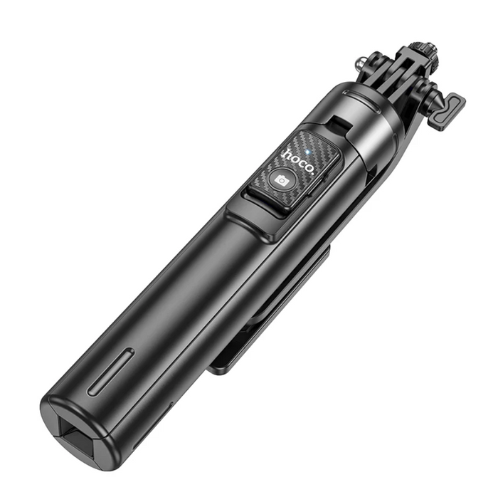 Techplus Hoco Premium 2-in-1 selfie stick with 1.37m quadpod, showing adjustable extendable handle and smartphone mount.