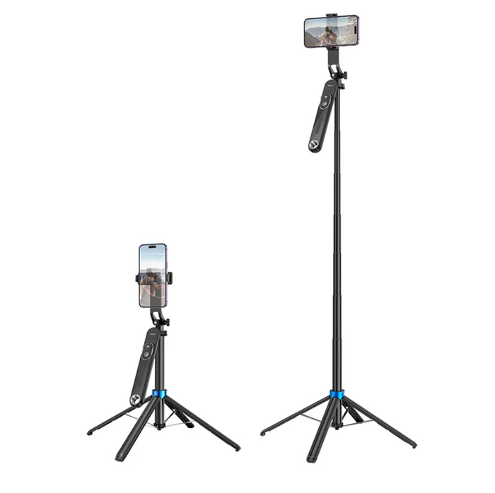 Techplus Hoco Premium Bluetooth Selfie Stick with 1.75m extendable quadpod stand, ideal for selfies and stable photos.
