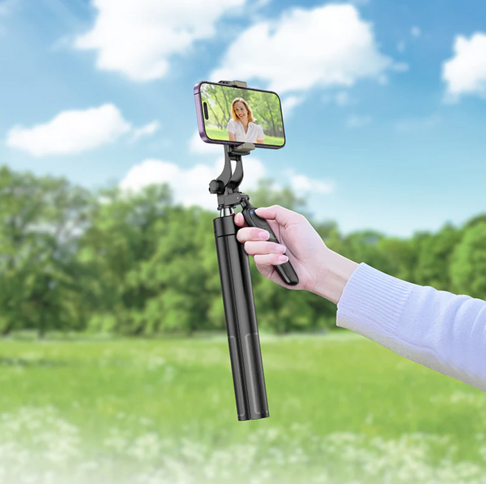 Techplus Hoco Bluetooth selfie stick with 1.57m tripod stand, black extendable pole and phone holder for selfies and vlogging.