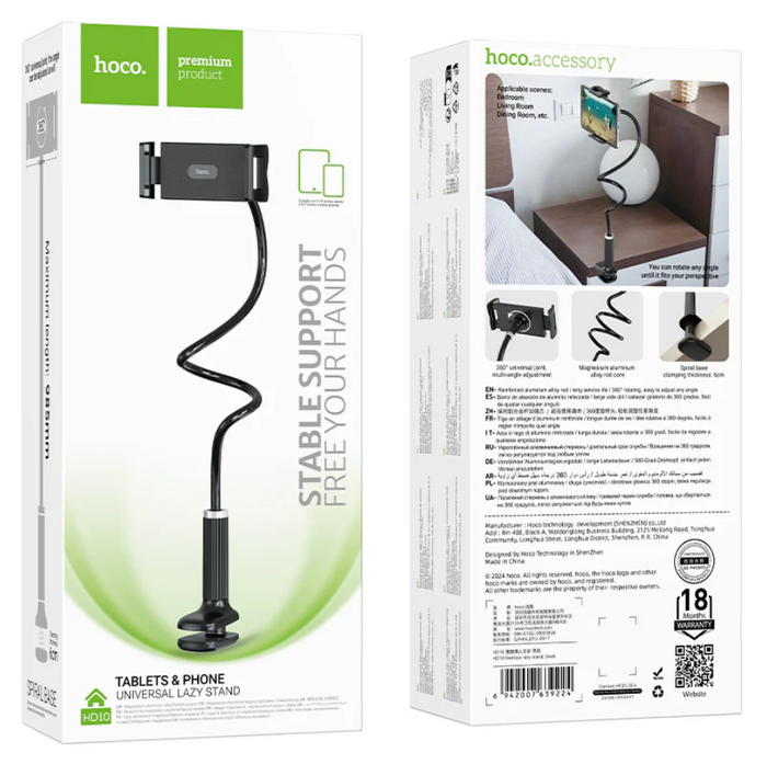Flexible Hoco Universal Lazy Stand phone and tablet holder by TechPlus, shown supporting a device with adjustable positioning.