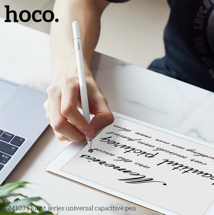 Techplus Hoco Universal Stylus Touchscreen Pen, black with silver tip, designed for tablets and smartphones.