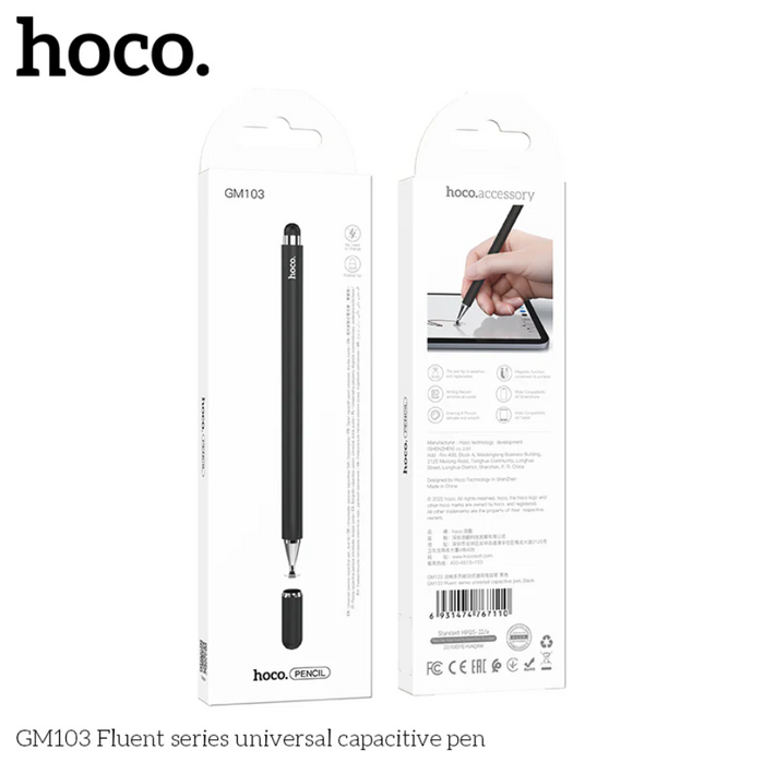 Techplus Hoco universal stylus touchscreen pen with black body and silver tip for compatible smartphones and tablets.
