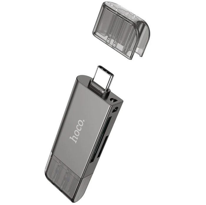 Techplus Hoco USB 3.0 Memory Card Reader with USB-A and USB-C dual plug for quick data transfer and easy card access.