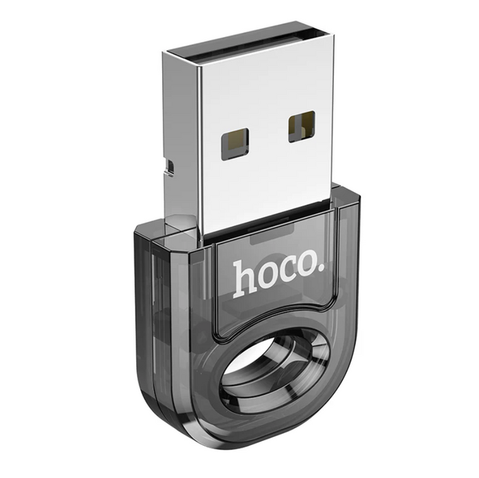 TechPlus Hoco USB Bluetooth receiver adaptor connected to a device, wireless dongle for streaming audio from Bluetooth-enabled gadgets.