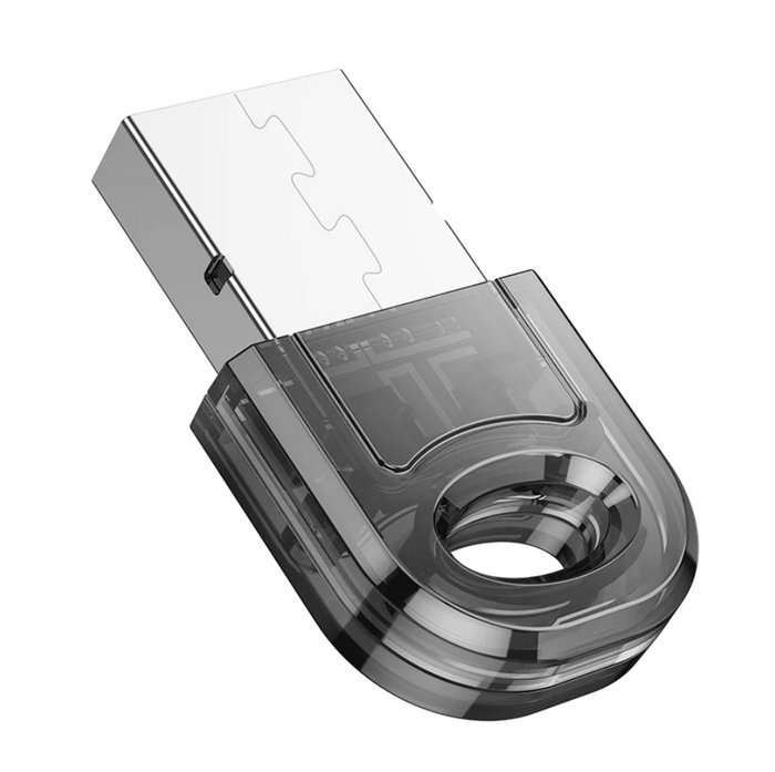 TechPlus Hoco USB Bluetooth receiver dongle connected to a computer, enabling wireless audio streaming from Bluetooth devices.