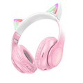Pink Hoco W42 wireless Bluetooth headphones with LED lights, designed by TechPlus, shown in a close-up view.