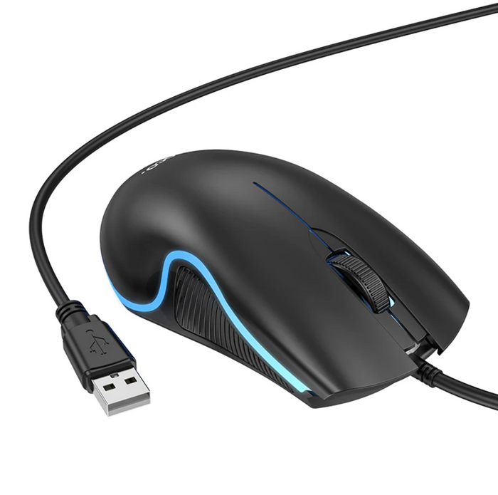 Techplus Hoco wired gaming mouse GM19 with RGB lighting, ergonomic design, and multiple buttons for precise gaming control.