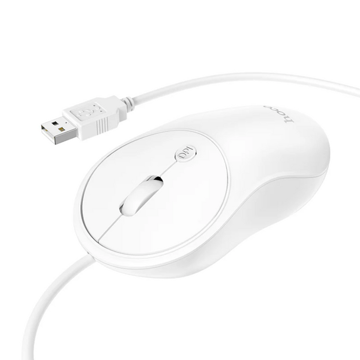 Techplus Hoco Wired USB Mouse GM13 with ergonomic design, featuring a sleek black body and standard scroll wheel for comfortable use.