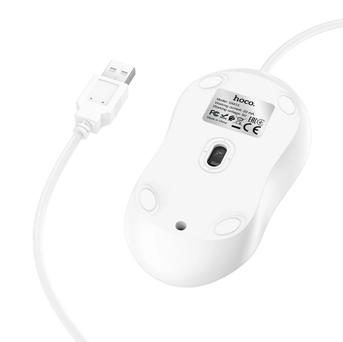 Techplus Hoco Wired USB Mouse GM13 with ergonomic design, featuring a sleek black body and standard buttons for comfortable use.