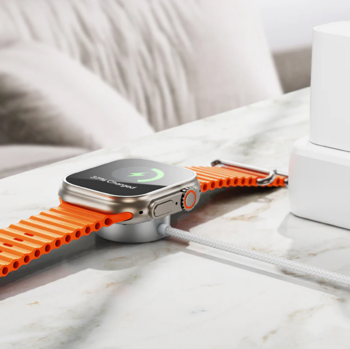 Techplus Hoco wireless charger for Apple and Samsung watches, sleek charging pad with compatible watch bands, black finish.