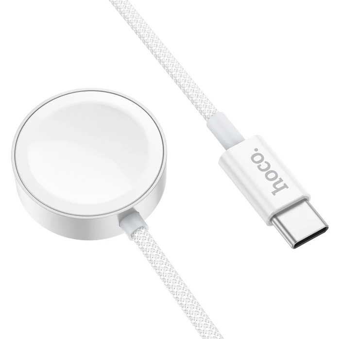 Techplus Hoco wireless charger for Apple and Samsung watches, compact charging pad with sleek design and compatible watch bands.