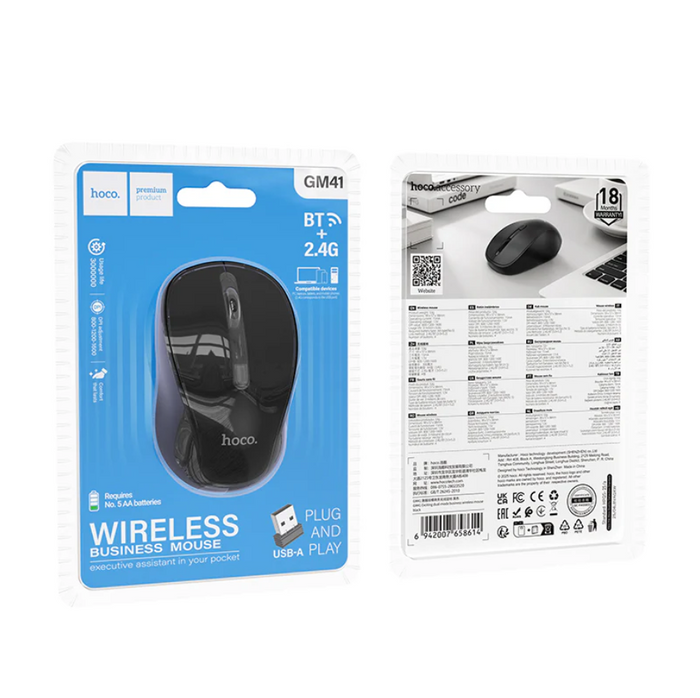 Techplus Hoco wireless mouse with dual mode connectivity and up to 1600 DPI, featuring a sleek ergonomic design.