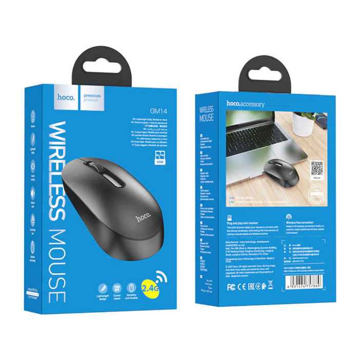 TechPlus Hoco wireless mouse with nano receiver, sleek design, and ergonomic shape for comfortable computer use.