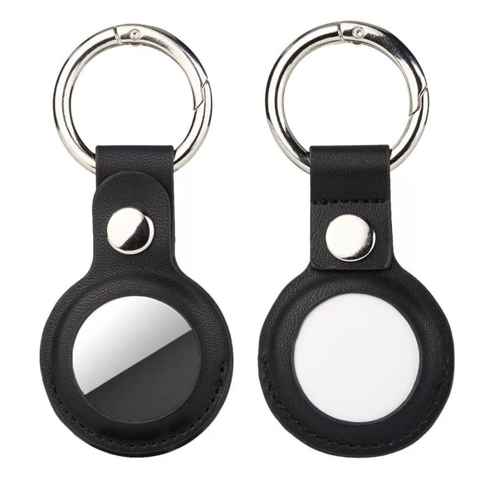 Black Apple Air Tag holder key chain clip, designed for secure attachment to keys or bags, by That Watch Shop.