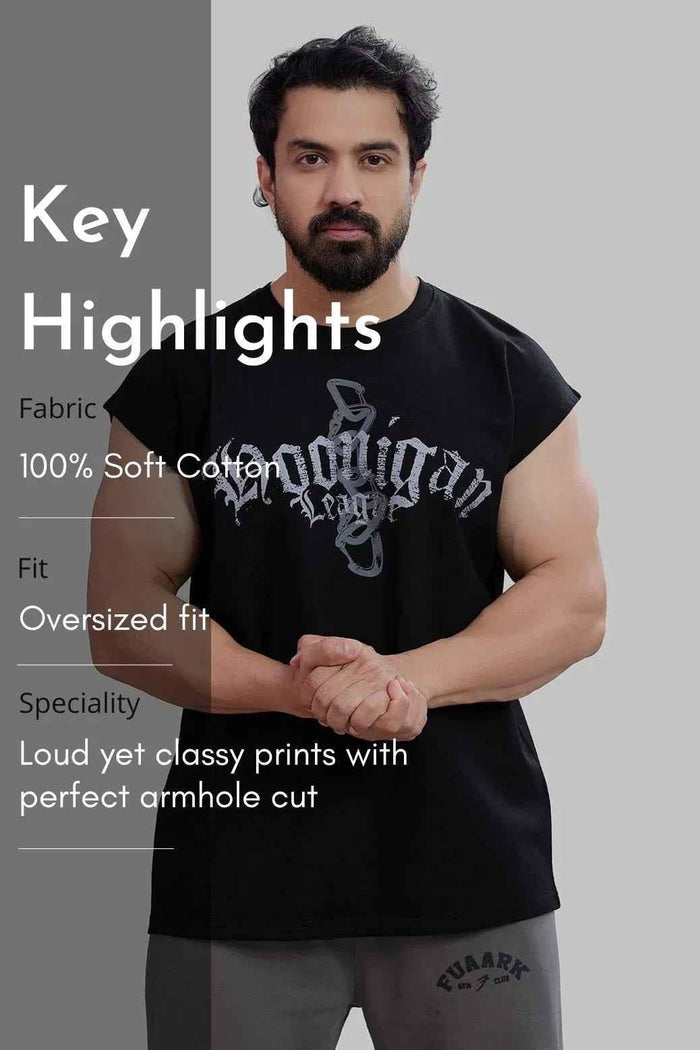 Black Hoonigans capsleeves tank top by Fuaark Nz, featuring a casual fit and comfortable design for everyday wear.
