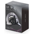 Black box for Huzzle Cast Equa featuring a shiny chrome interlocking metal puzzle and 5 pink difficulty stars.