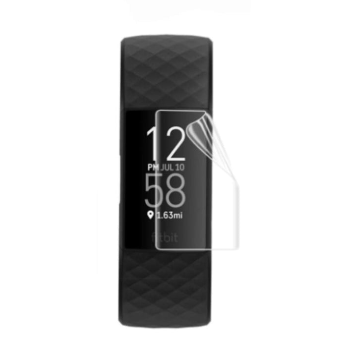Hydrogel screen protectors for Fitbit Charge 3 and 4, pack of 6, showing clear, flexible watch screen protection layers.