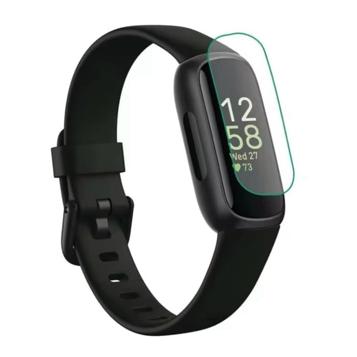 Set of four black hydrogel screen protectors for Fitbit Inspire 3 fitness watch, providing durable protection for the watch screen.