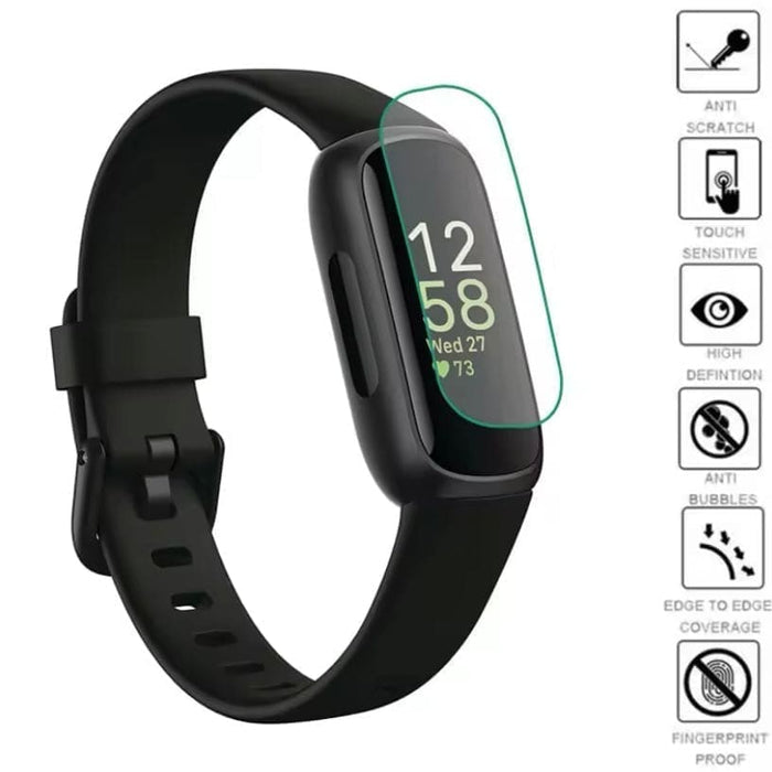 Six hydrogel screen protectors for Fitbit Inspire 3, designed to safeguard the watch screen from scratches and damage.