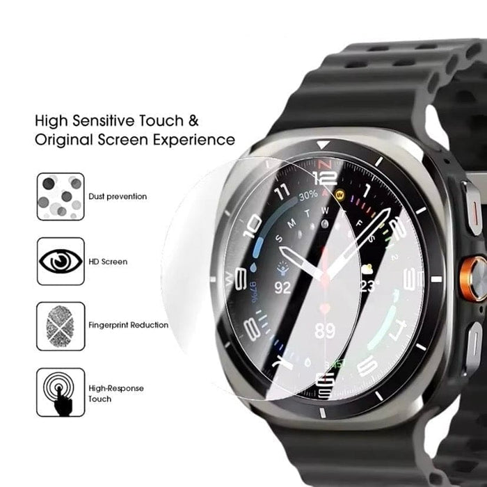 Hydrogel screen protectors for Samsung Galaxy Watch Ultra 47mm and Watch Ultra 2, pack of 6, showing protective film on watch screen.