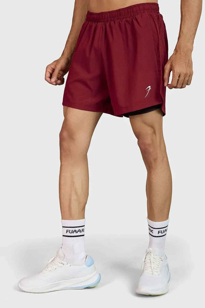 Maroon Hyper 5-inch running shorts by Fuaark NZ with lightweight fabric and elastic waistband for comfortable active wear