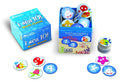 Blue sea-themed box with round tiles showing numbers and colorful illustrations of octopuses, fish, and sharks.