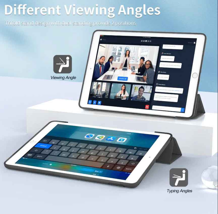 Techplus iPad 10.2 case for 7th-9th gen with ultra slim trifold smart cover, showcasing the sleek, protective design and front cover.
