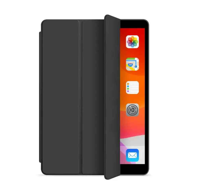 Black TechPlus iPad Air 4 case for 10.9-inch tablet showing front cover with precise cutouts and textured surface.