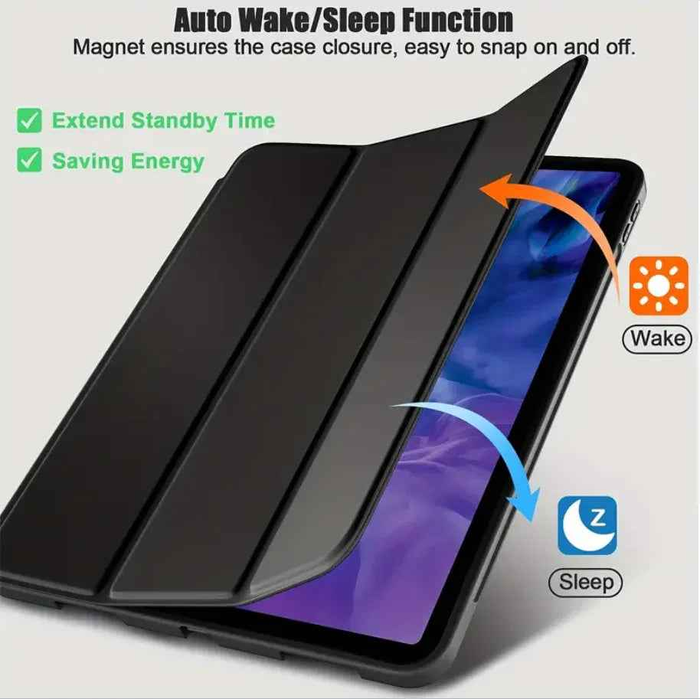 Black techplus Smart Case for iPad Pro 11 2nd Gen (2020) shown on an iPad, highlighting its sleek design and protective features.