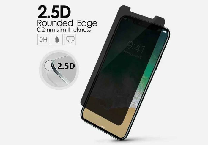 TechPlus iPhone 11 Pro Max privacy tempered glass screen protector with 9H anti-spy filter, designed to prevent screen visibility from side angles.