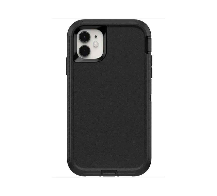 Techplus iPhone 11 triple layer armor hard case showing durable black and gray protective mobile phone cover with textured design.
