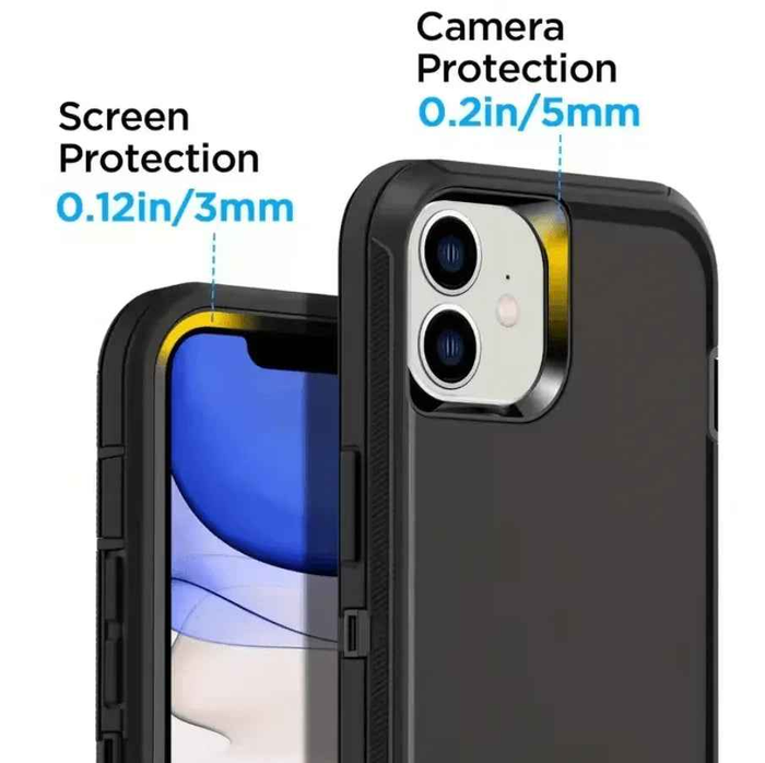 Techplus iPhone 11 triple-layer armor hard case showing durable black design with reinforced edges for enhanced protection.