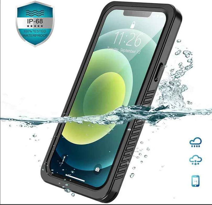 Techplus iPhone 12 Pro waterproof case in red pepper color, full protective cover with durable design for water resistance.