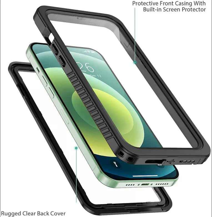 Techplus iPhone 12 Pro waterproof case in red with full protective cover, designed to shield the phone from water and impacts.