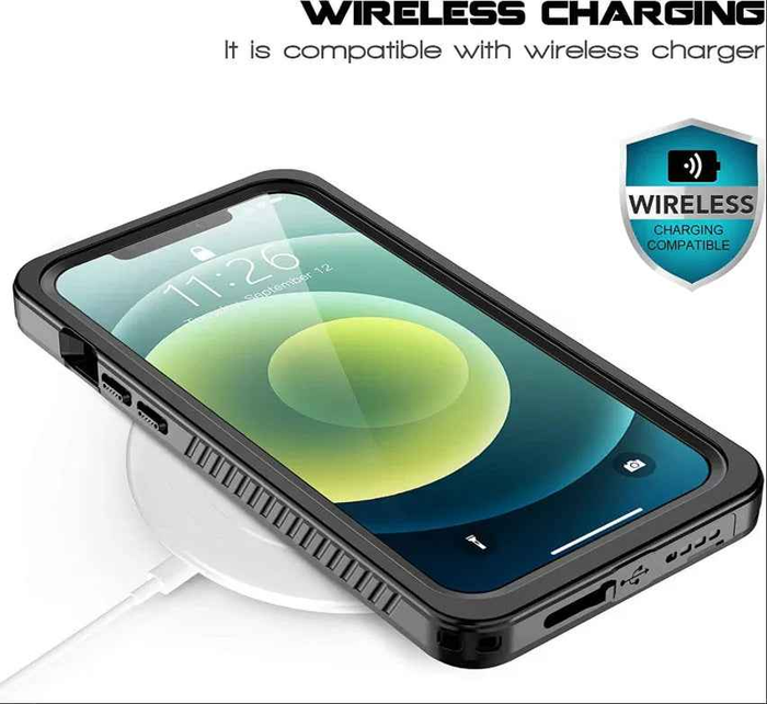 Techplus iPhone 12 Pro waterproof case in red with full protective cover and durable design for enhanced device protection.