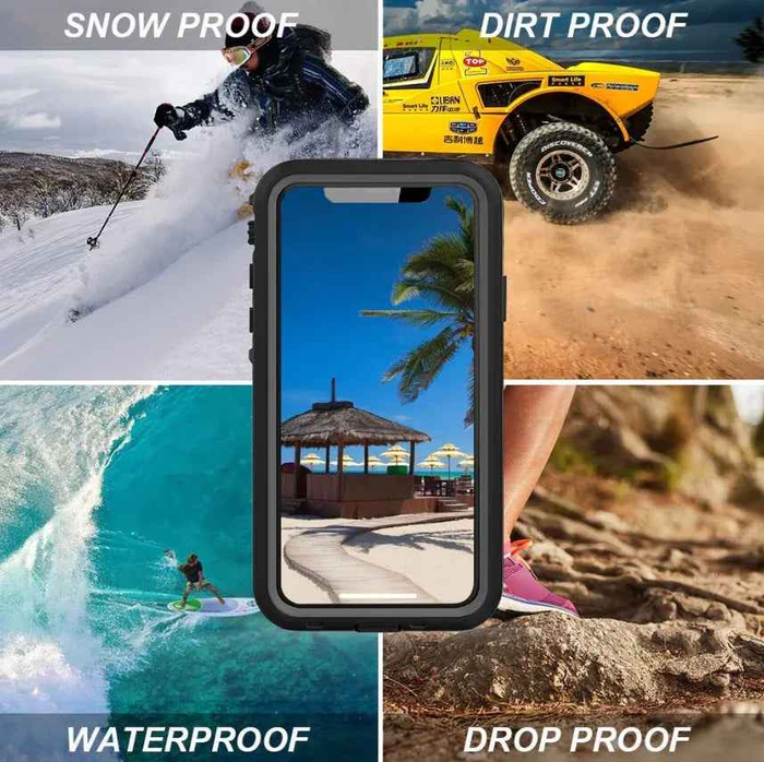 Techplus iPhone 12 Pro waterproof case in red, full protective cover with rugged design and clear back for the Apple smartphone.