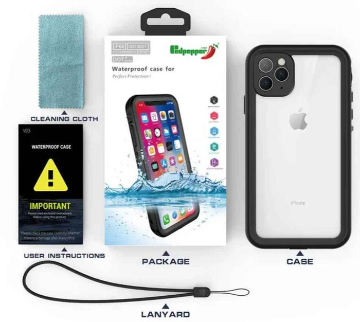 Techplus iPhone 12 Pro waterproof case in red with full protective cover, designed for durability and water resistance.