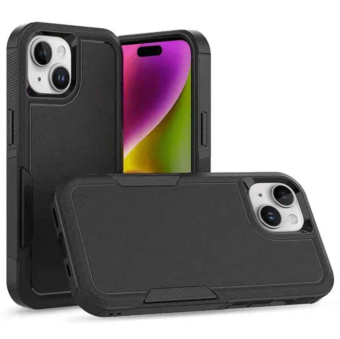 Techplus iPhone 14 dual layer armor hard case showing a rugged, protective mobile phone case with textured exterior and reinforced edges.