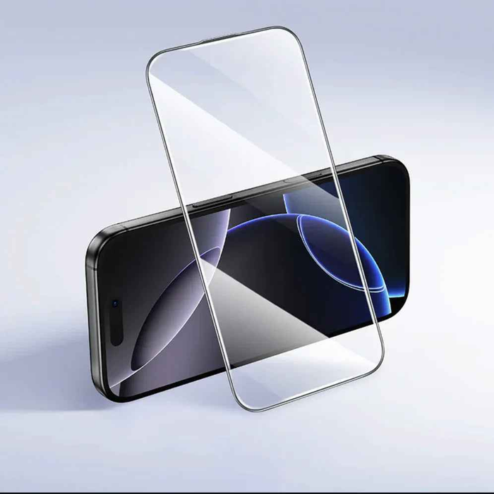 Techplus iPhone 14 glass screen protector showing clear, tempered glass with precise cutouts for the device screen.