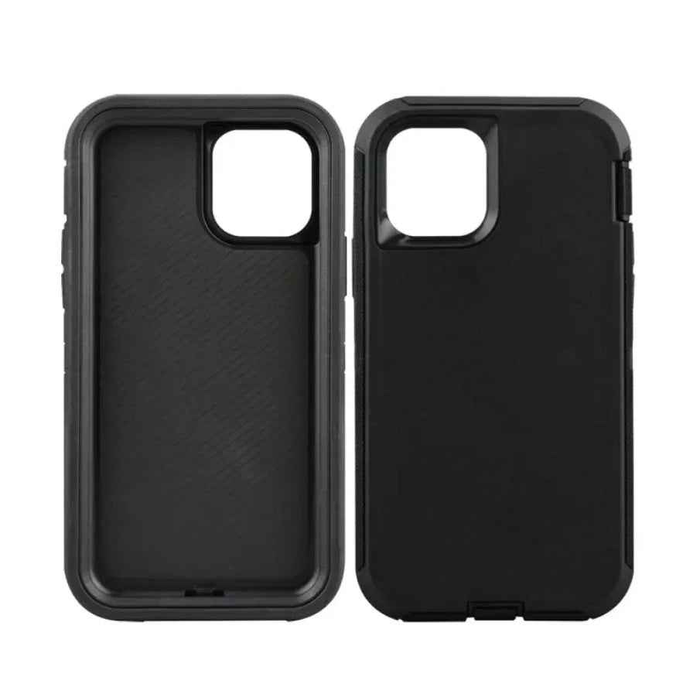TechPlus iPhone 14 heavy-duty shockproof mobile phone case showing rugged black design and reinforced edges for protection.