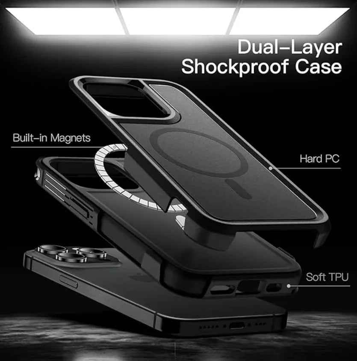Techplus iPhone 14 Pro MagSafe case, rugged shockproof heavy-duty cover for mobile phones, offers durable protection.