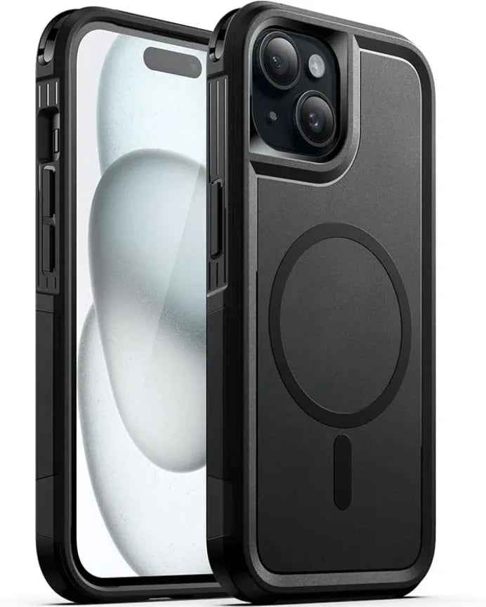 TechPlus iPhone 15 MagSafe case, rugged shockproof heavy-duty cover protecting the smartphone from impact.