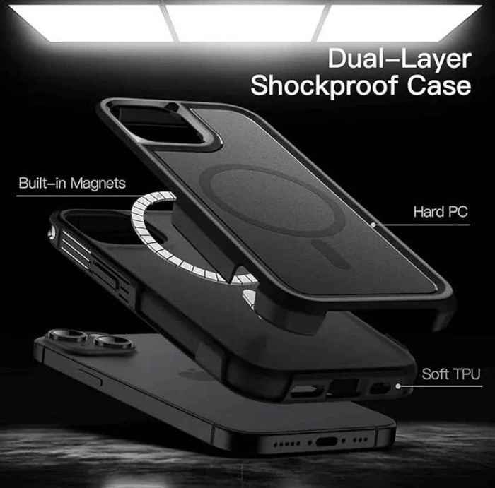 Techplus iPhone 15 MagSafe case, rugged shockproof heavy-duty cover with textured design for enhanced protection and grip.