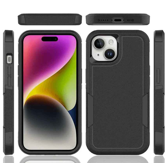 Techplus iPhone 15 Plus dual layer armor hard case showing rugged protective design and textured surface for mobile phone protection.