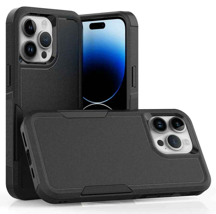 Techplus iPhone 15 Pro dual layer armor hard case showing rugged design and precise cutouts for buttons and camera protection.