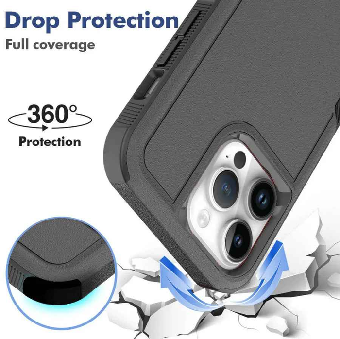 Techplus iPhone 15 Pro dual layer armor hard case showing reinforced edges and sleek design for mobile phone protection.
