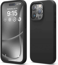 TechPlus iPhone 15 Pro silicone case in black, blue, and red, soft protective cover for sleek phone protection.