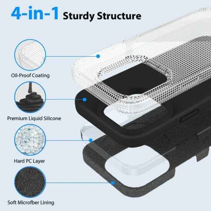 TechPlus iPhone 15 Pro silicone case in black, blue, and red with a soft protective cover and smooth texture.