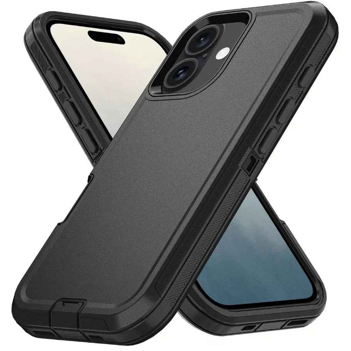 Techplus iPhone 16 Plus heavy-duty shockproof mobile phone case showing rugged design and reinforced edges for protection.
